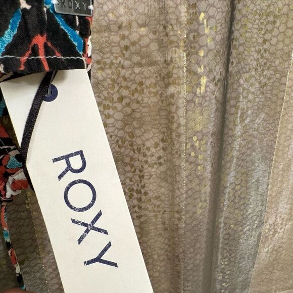 Roxy Tribal Boho Blue Black Orange Tie Back Cropped Halter Top Med NWT - Picture 5 of 7